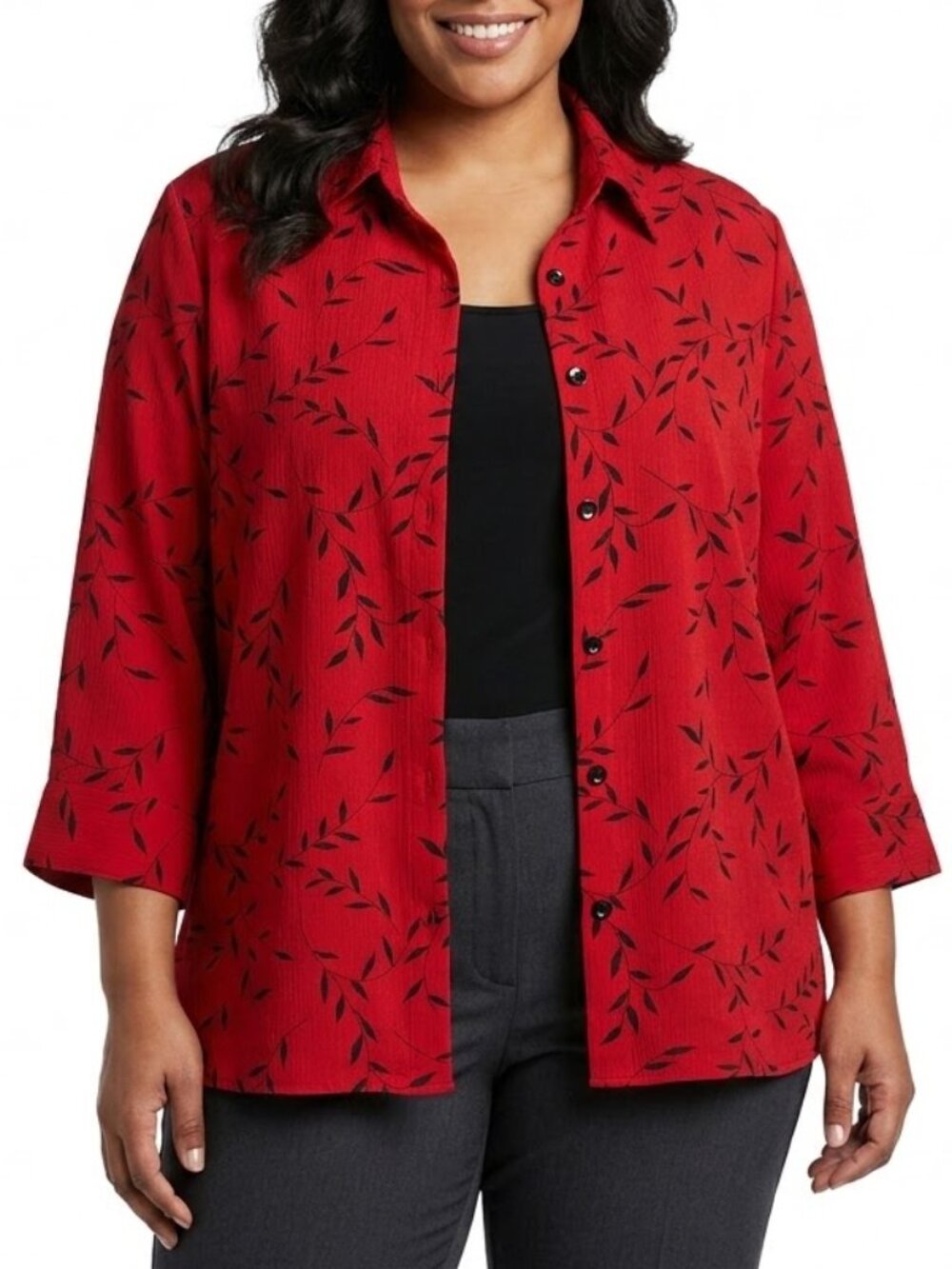 Studio 1940 Women's Vintage Red Black Floral Button Down attached Tank w Pads 2X
